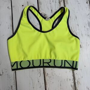 Under Armour HeatGear Run Compression Sports Bra Small Neon yellow style 1257677